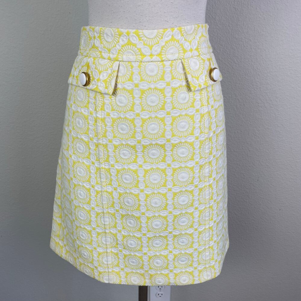 Trina Turk Yellow White Tapestry A Line Knee Length Skirt 6 - Picture 4 of 7
